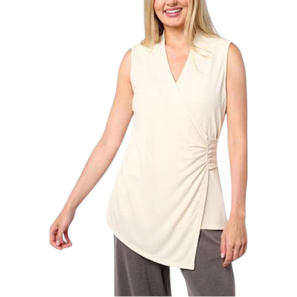 WynneLayers Women's Asymmetric Draped Sleeveless Top Cream - Regular